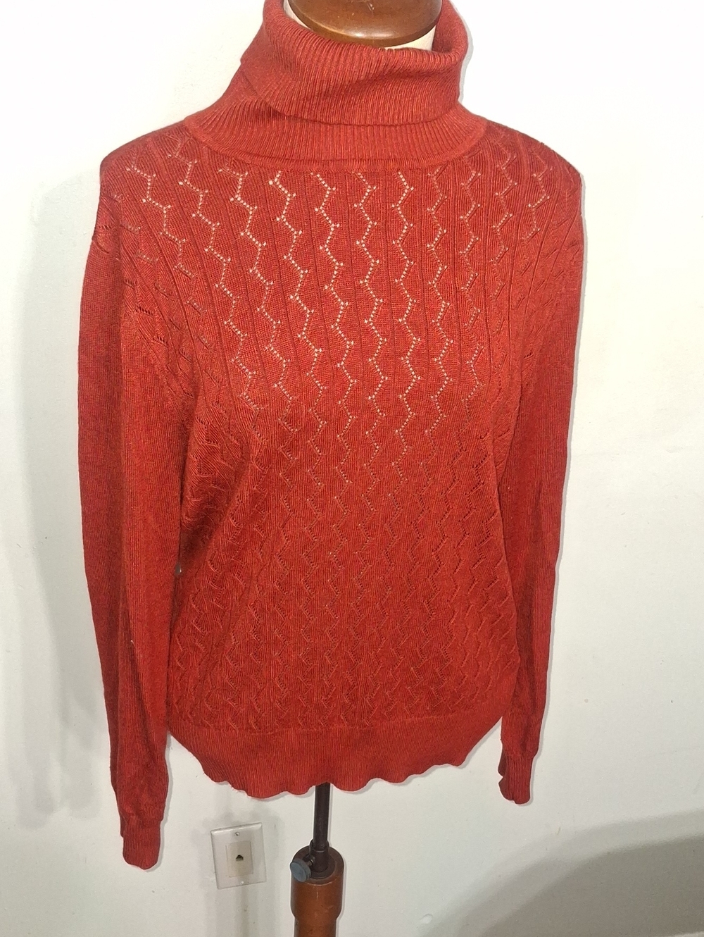 Rust-Red Turtleneck Cable Knit Sweater- W Sz Medium